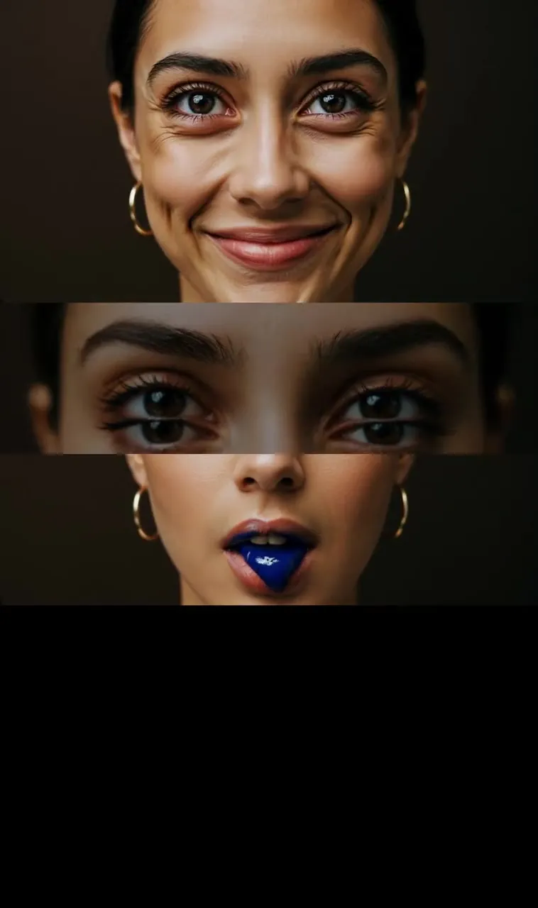 Faces cut into film strips, from the AI video work
