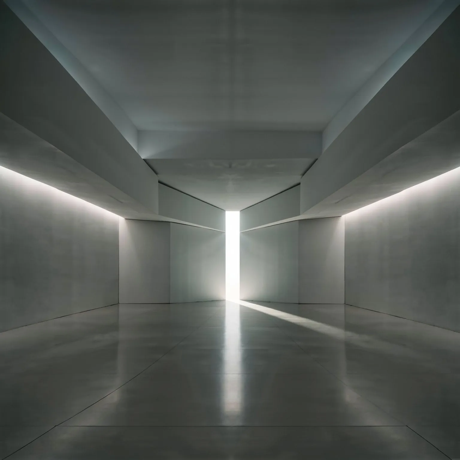 A concrete corridor lit by a single vertical glow