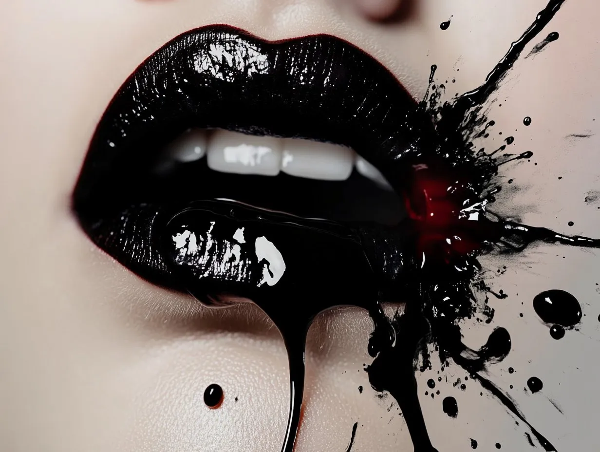 Black lips with ink spatter bursting to one side