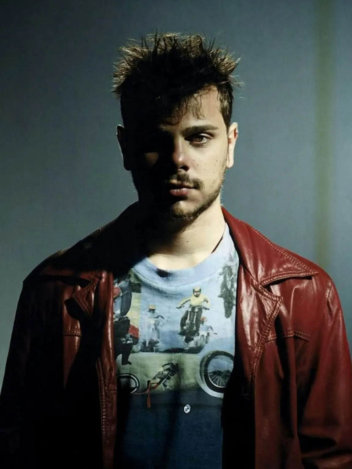 AI portrait: spiky hair and a red leather jacket